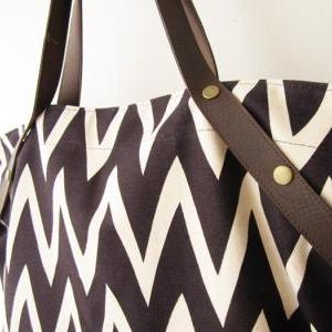 Tote Bag, Chevron Canvas Tote Bag, Extra Large..