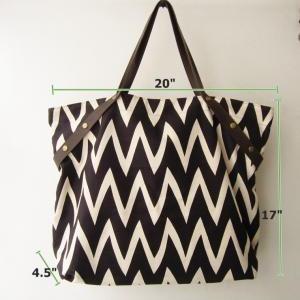 Tote Bag, Chevron Canvas Tote Bag, Extra Large..