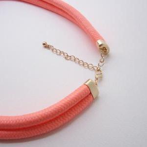 Statement Necklace With Coral Orange Pink ,rope..